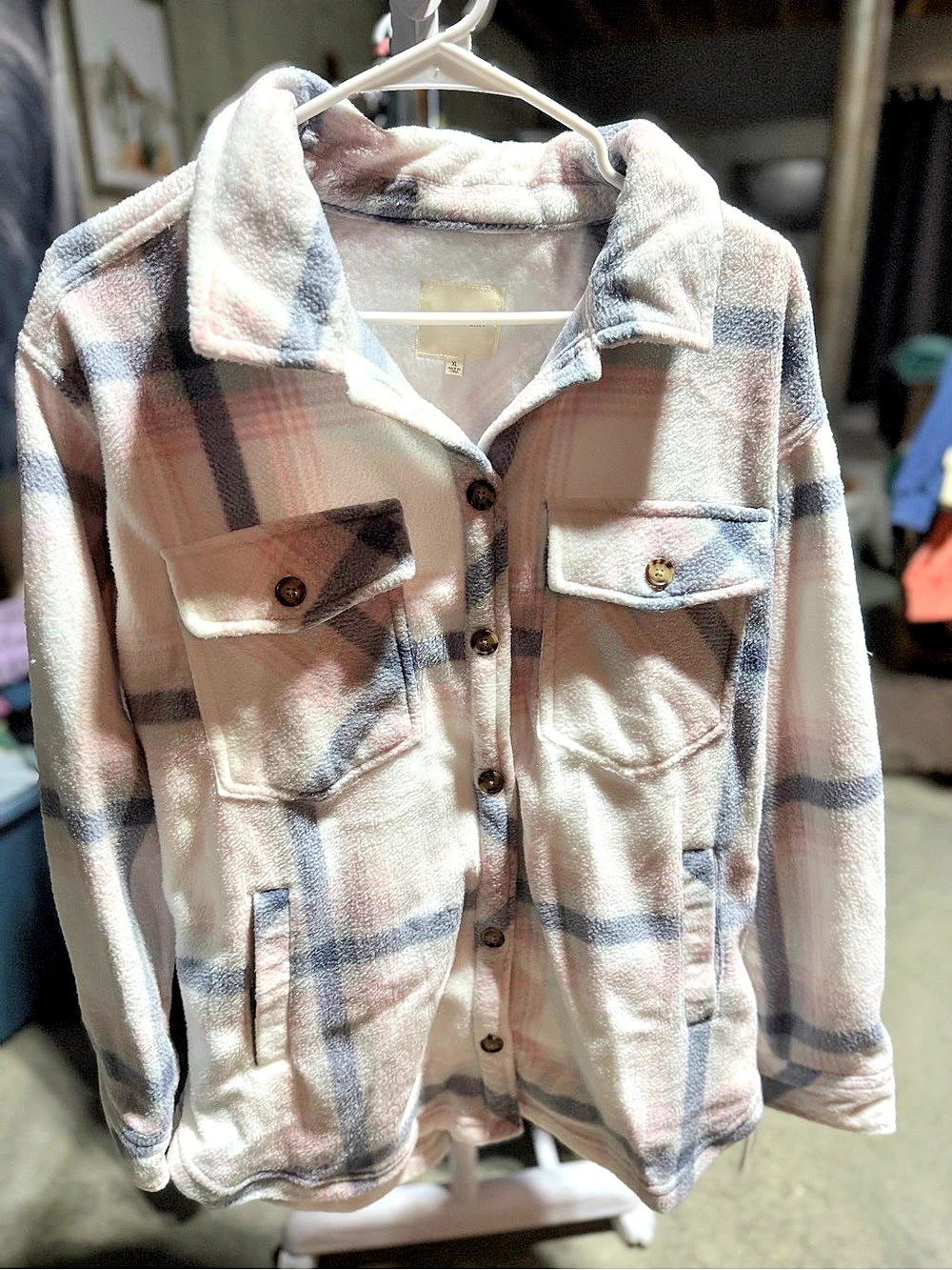 Ultra Flirt Plaid Shacket in Pink & White XL Like New